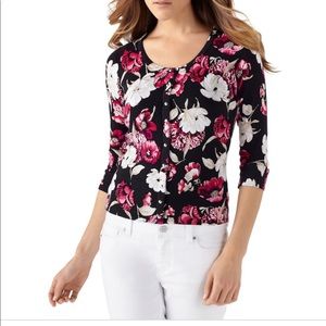 WHBM 3/4 Sleeve Berry Floral Cardigan